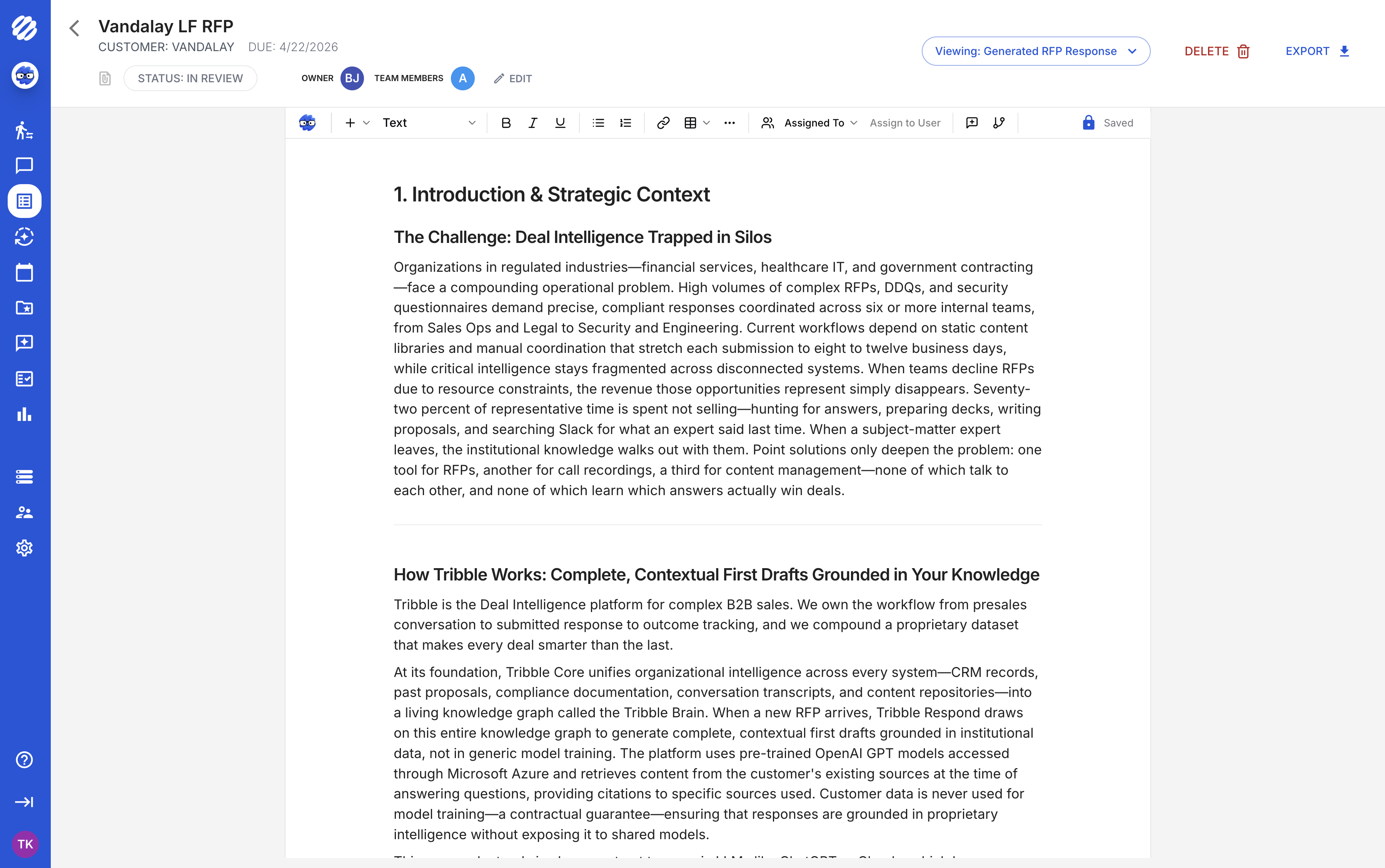 A longform response in the editor